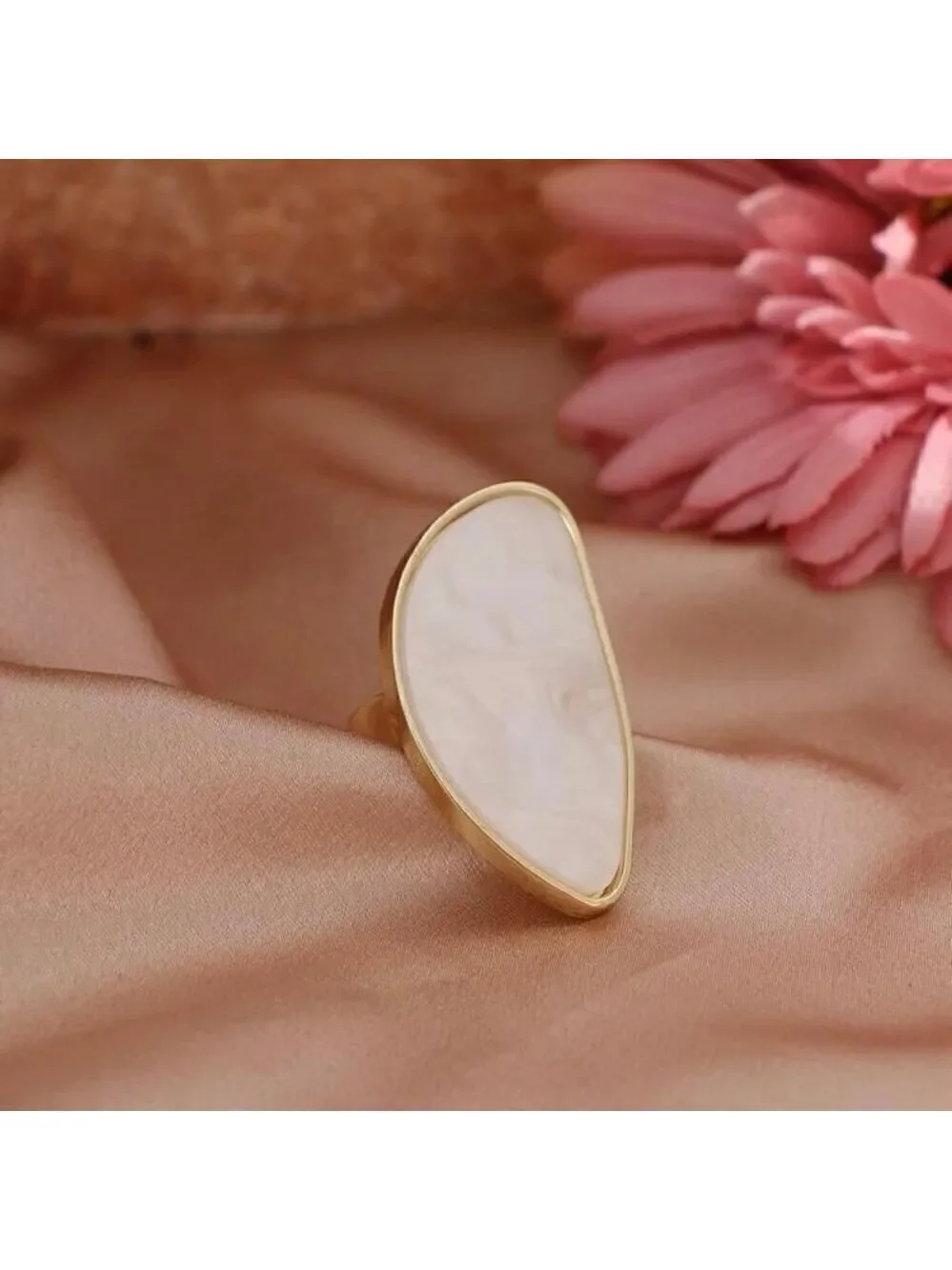 Plated Natural Stone Adjustable, Irregular Agate Resin Ring, Bohemian Style